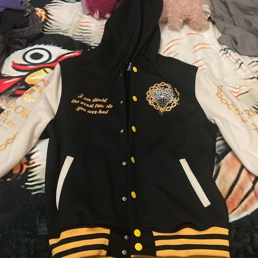 Crooks & Castles Black and Yellow Varsity Jacket